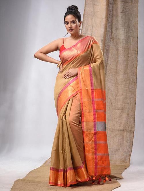 women solid with bordered saree with blouse - 22043522 - Standard Image - 0