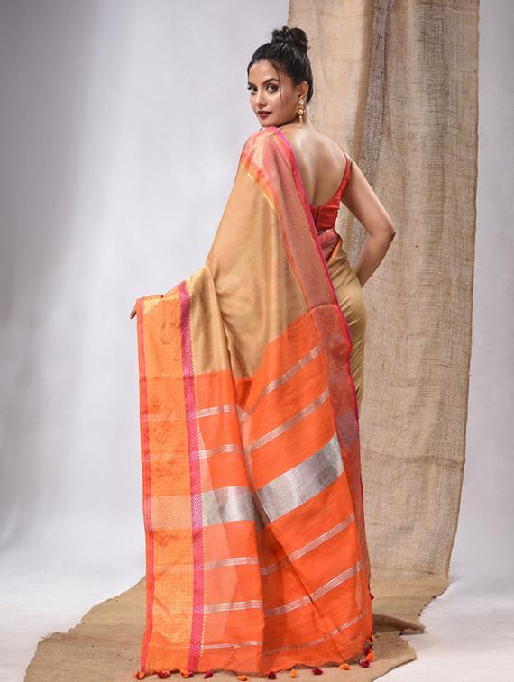 women solid with bordered saree with blouse - 22043522 - Standard Image - 2