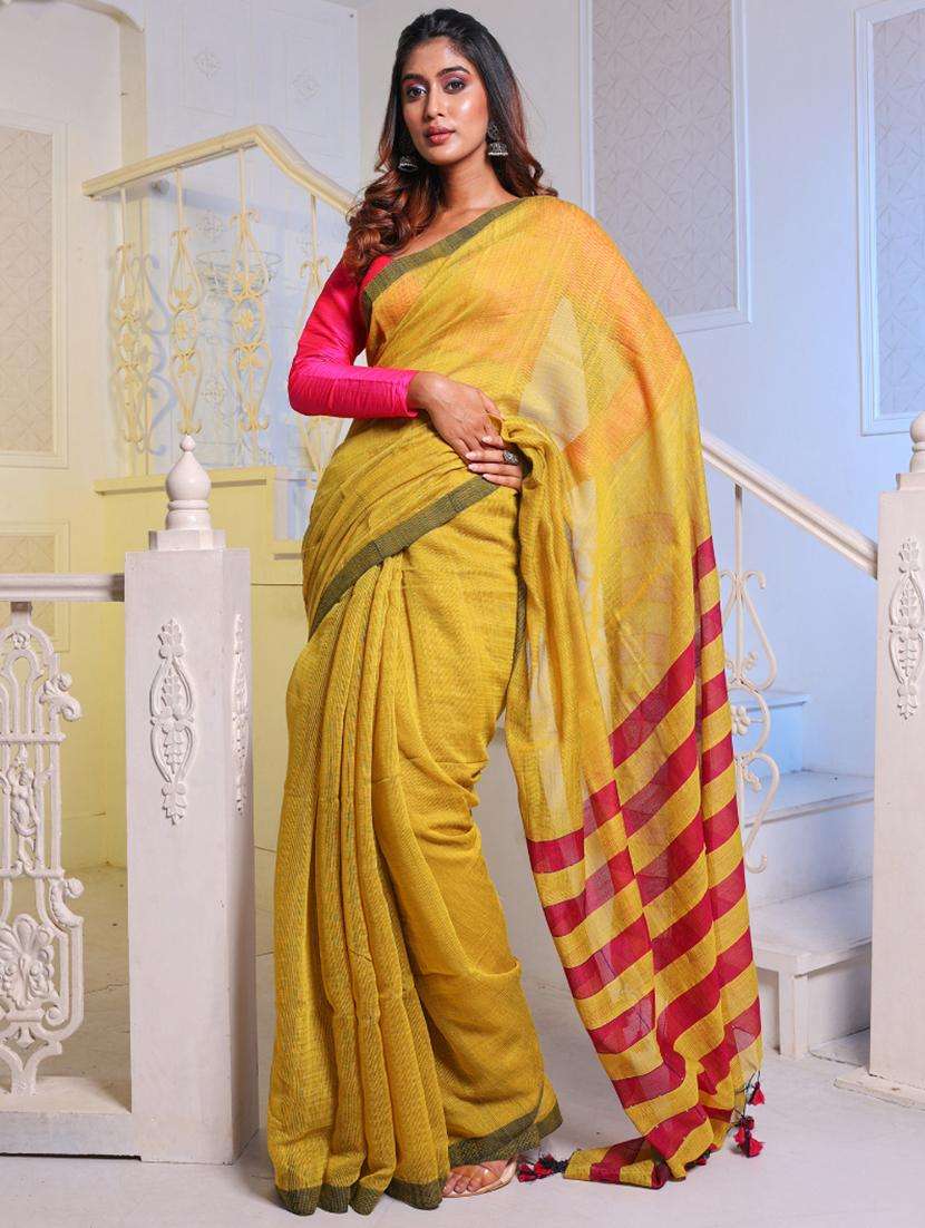 women solid handloom saree with blouse