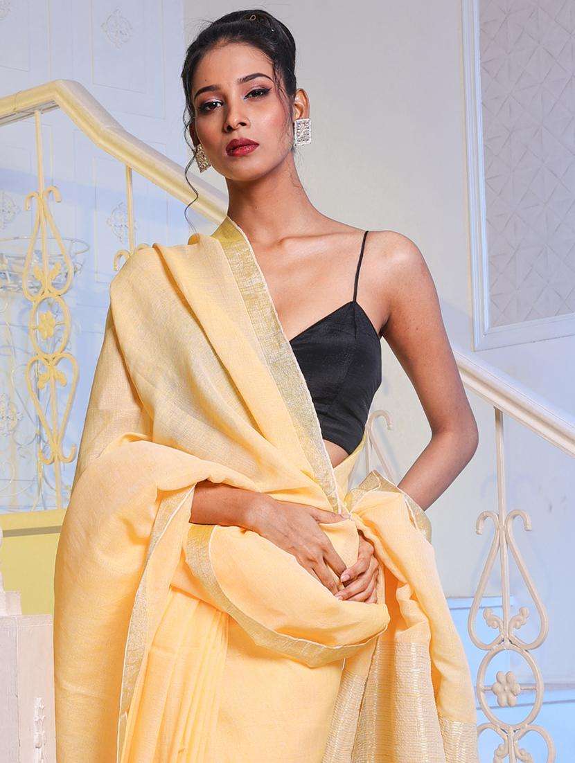 women solid handloom saree with blouse - 22043612 -  Standard Image - 2