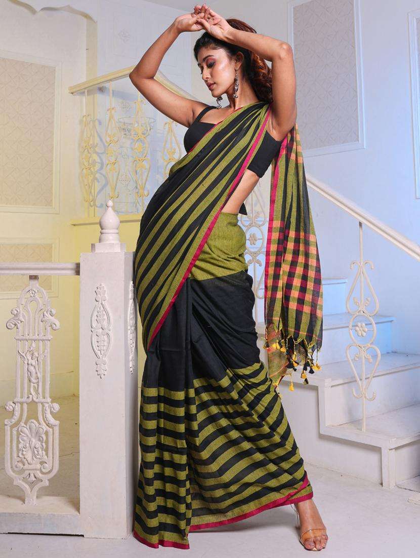 women striped handloom saree with blouse