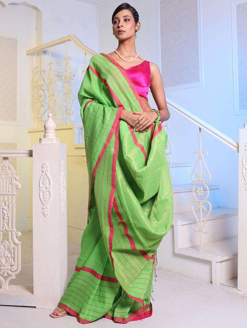 women green handloom saree with blouse