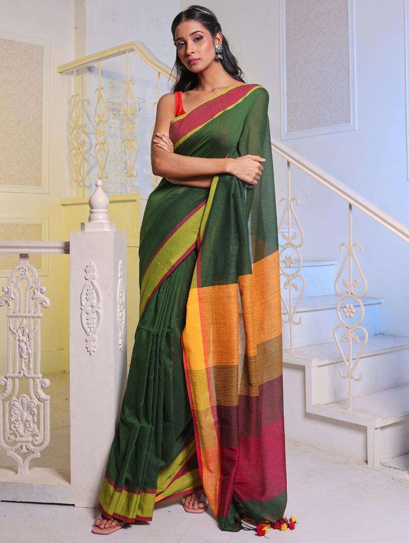 women green handloom saree with blouse