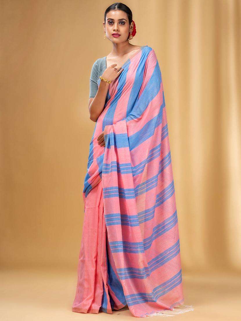 women striped handloom saree with blouse