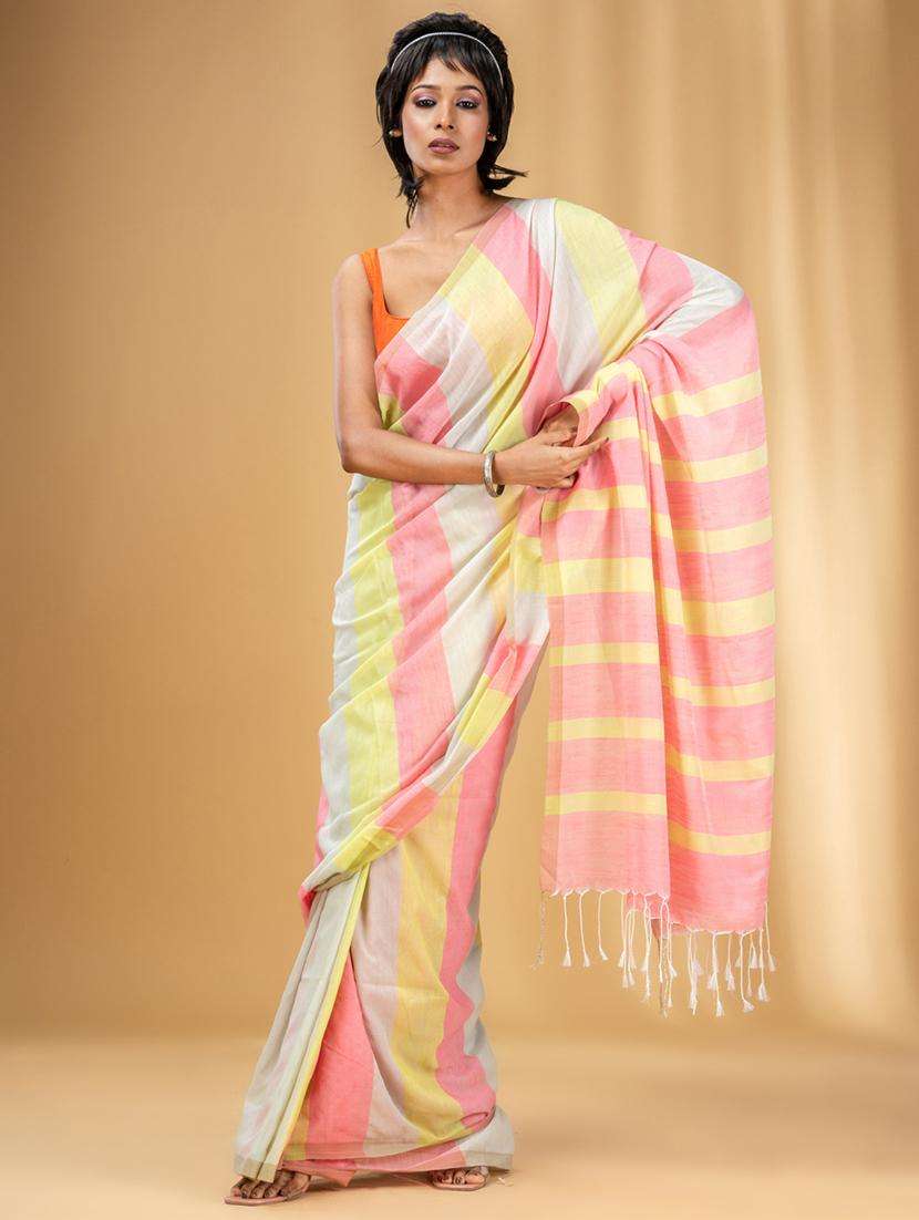 women striped handloom saree with blouse