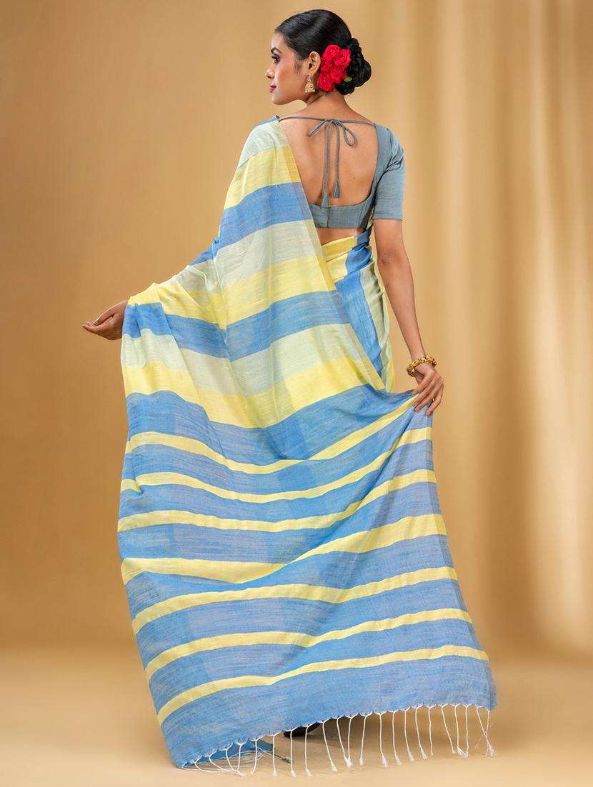 women striped handloom saree with blouse - 22043713 -  Standard Image - 2