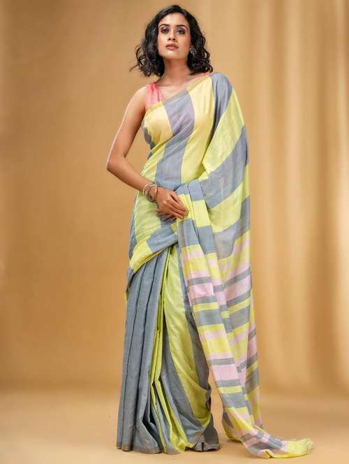 women striped handloom saree with blouse - 22043714 -  Standard Image - 0