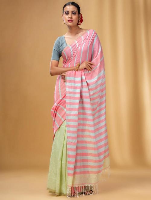 women striped handloom saree with blouse - 22043721 -  Standard Image - 0