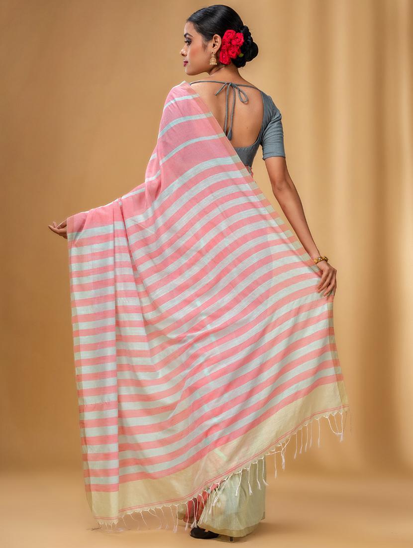 women striped handloom saree with blouse - 22043721 - Standard Image - 2