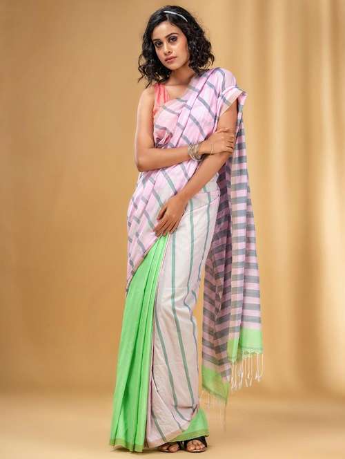 women striped handloom saree with blouse - 22043722 - Standard Image - 0