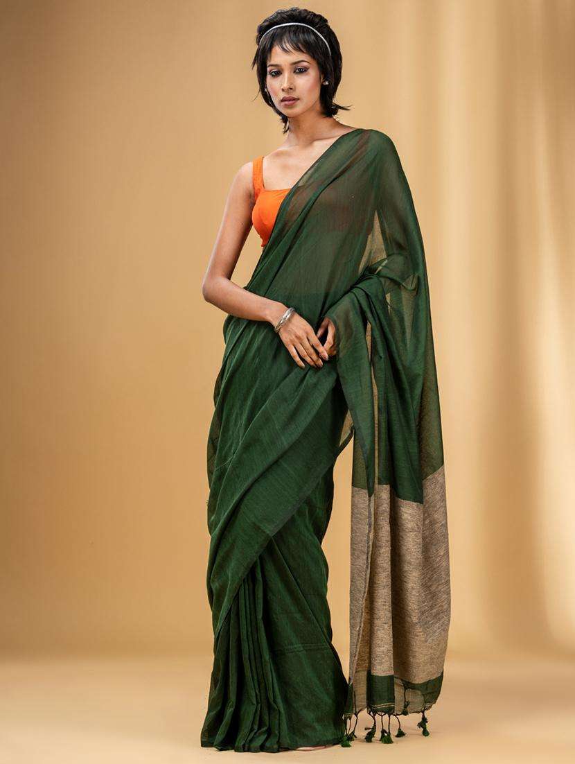 women solid handloom saree with blouse