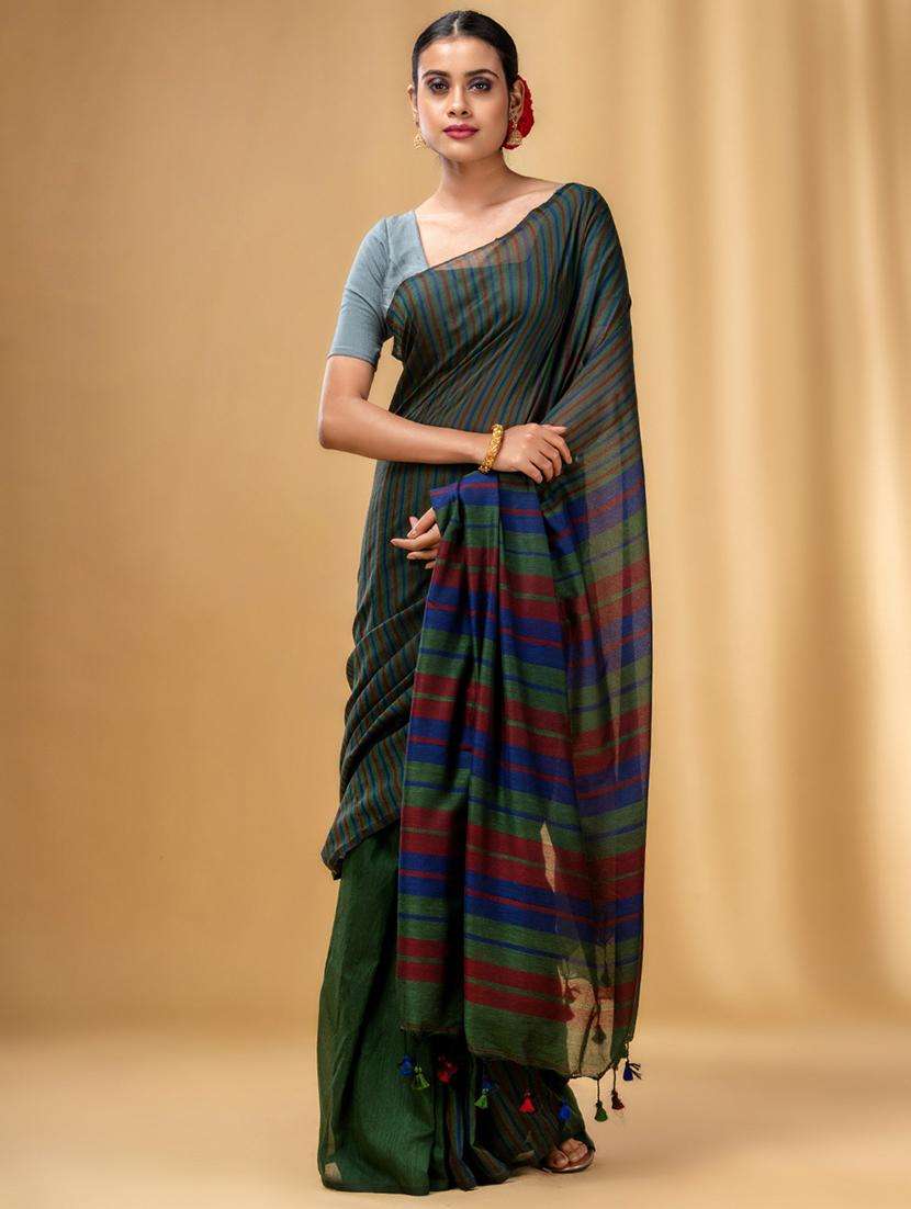 women striped handloom saree with blouse