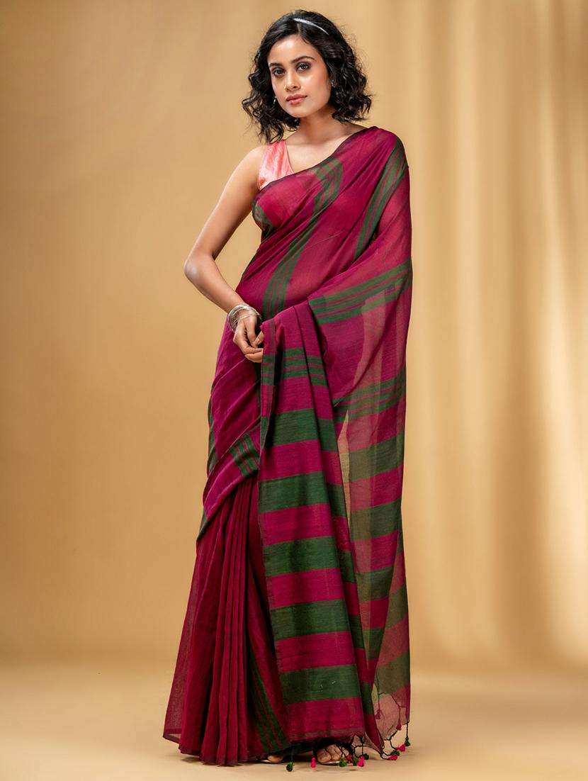 women striped handloom saree with blouse