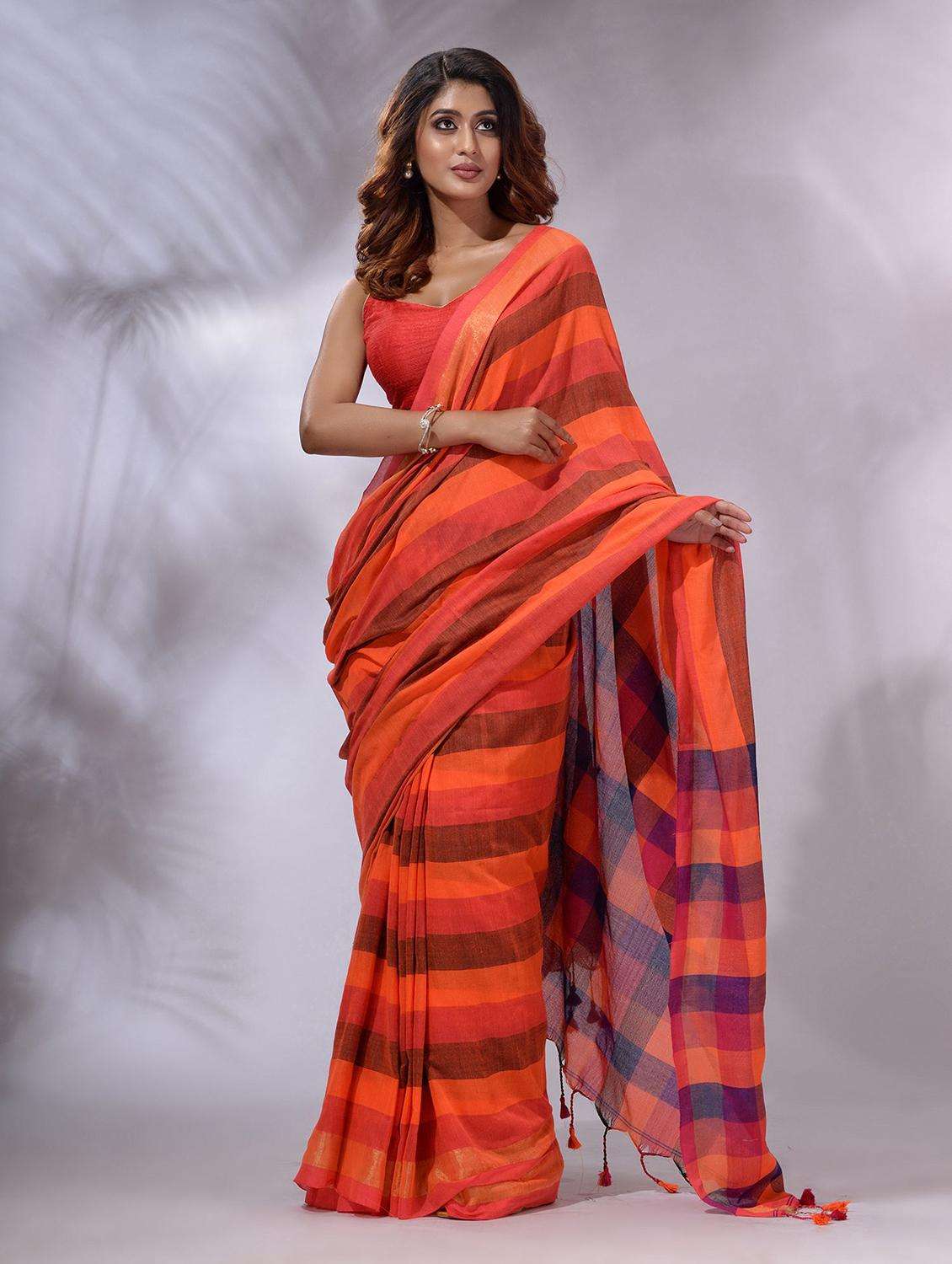 women striped handloom saree with blouse