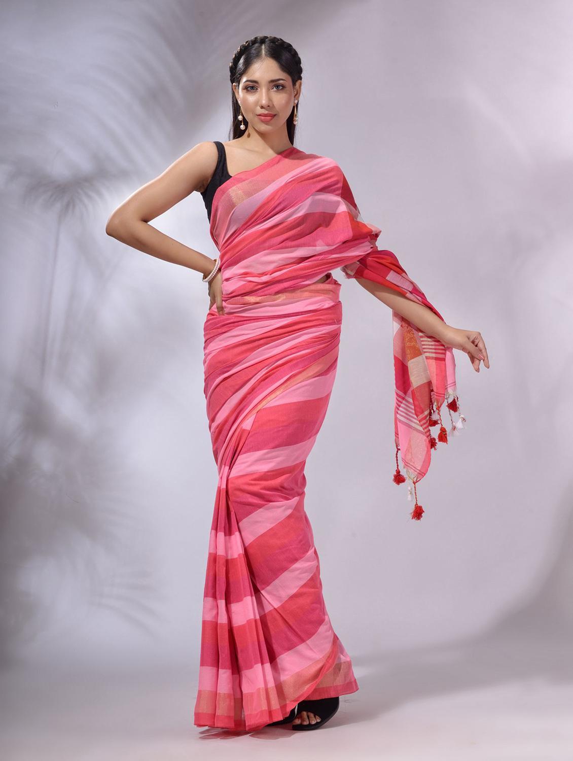 women striped handloom saree with blouse - 22043808 - Zoom Image - 0