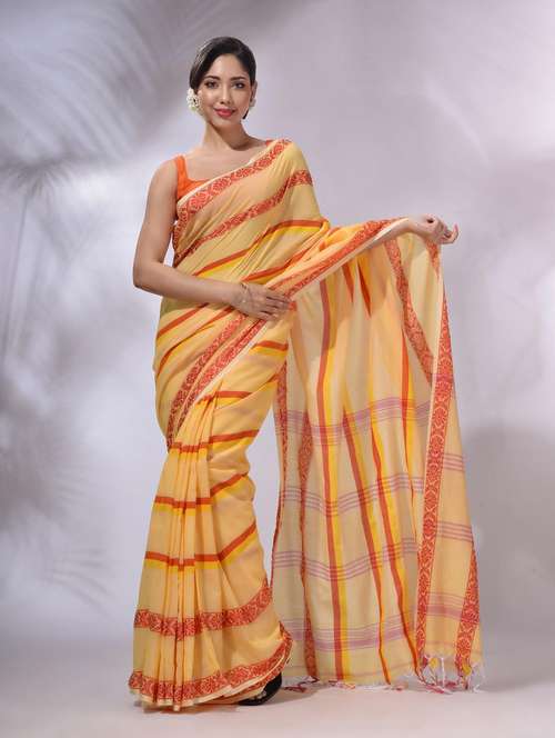 women striped handloom saree with blouse - 22043815 -  Standard Image - 0