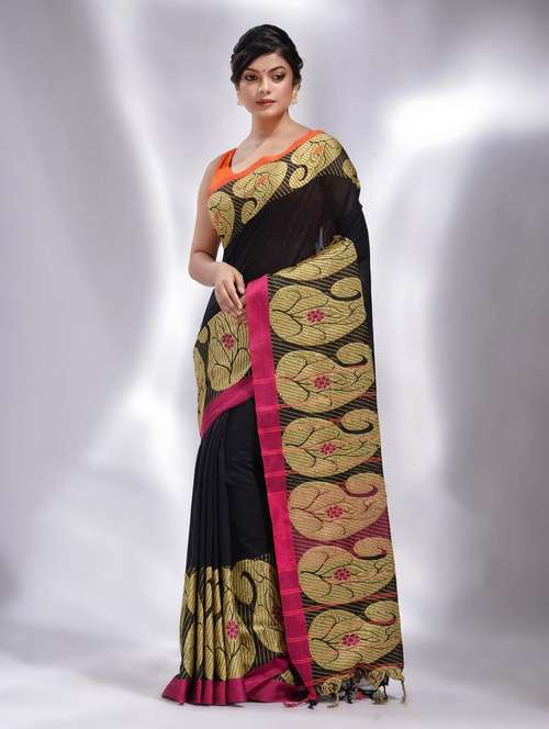 women solid with bordered saree with blouse - 22043913 - Standard Image - 0