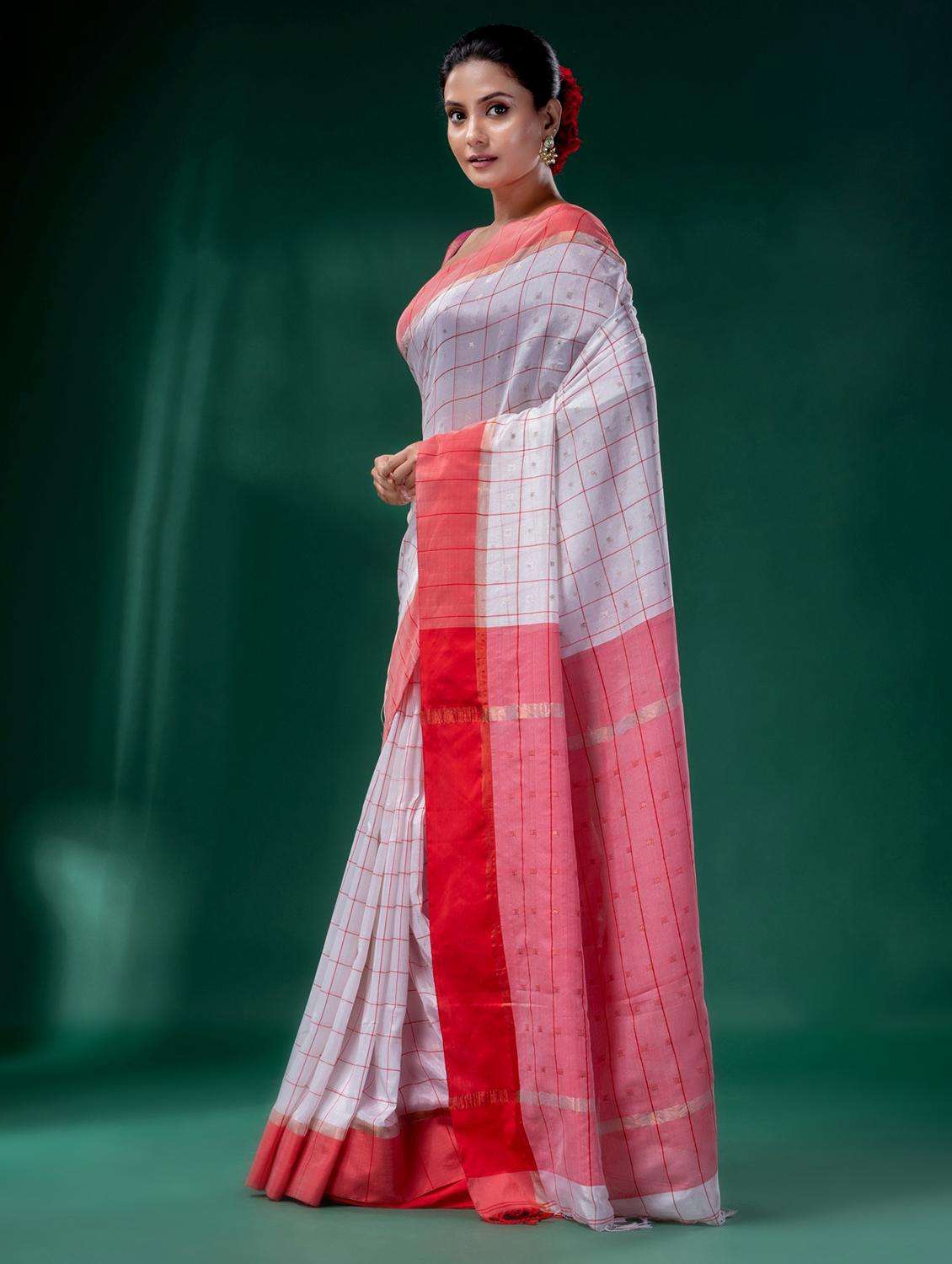 women checkered bordered saree with blouse - 22043916 -  Standard Image - 2