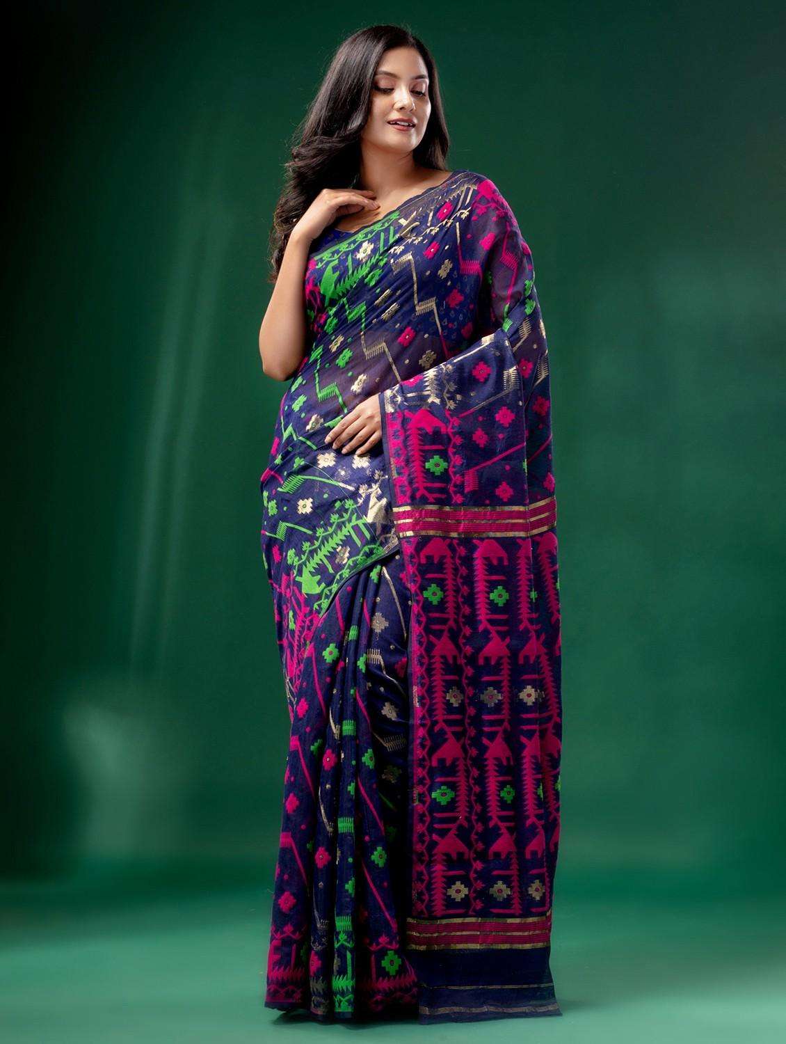 Women Self Design Jamdani Saree With Blouse - 22043956 -  Standard Image - 2