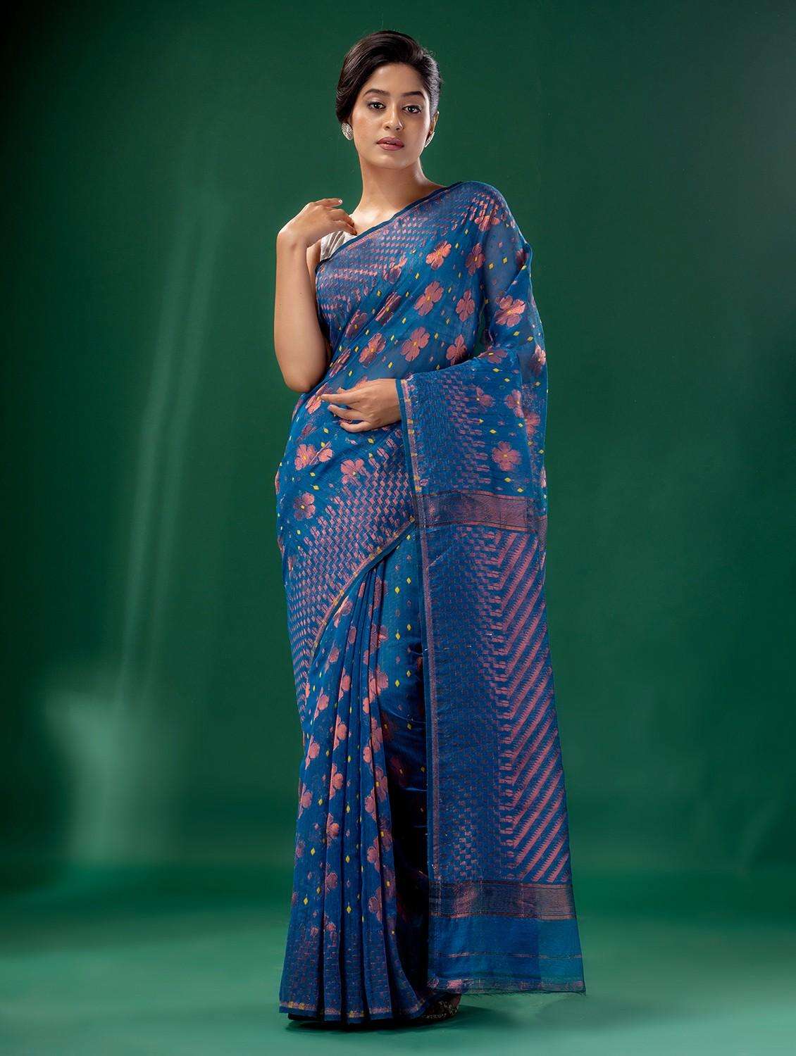 women self design jamdani saree with blouse