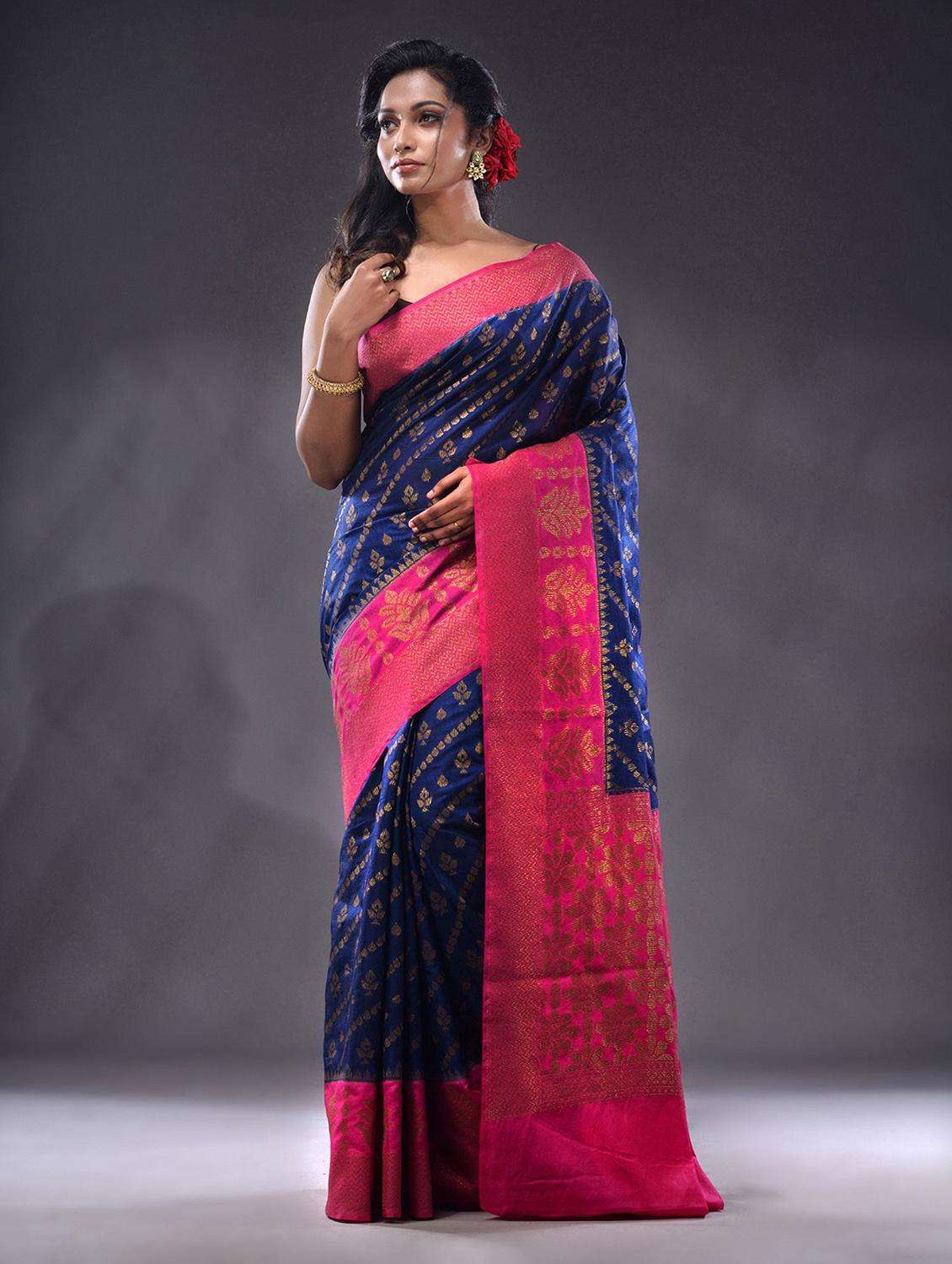 Women Self Design Bordered Saree With Blouse - 22044052 -  Standard Image - 2