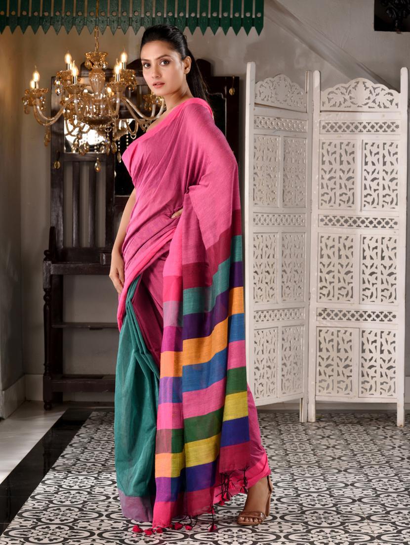 women solid half and half saree with blouse - 22044110 - Standard Image - 2