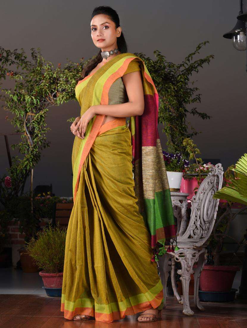 women solid handloom saree with blouse - 22044115 -  Standard Image - 2