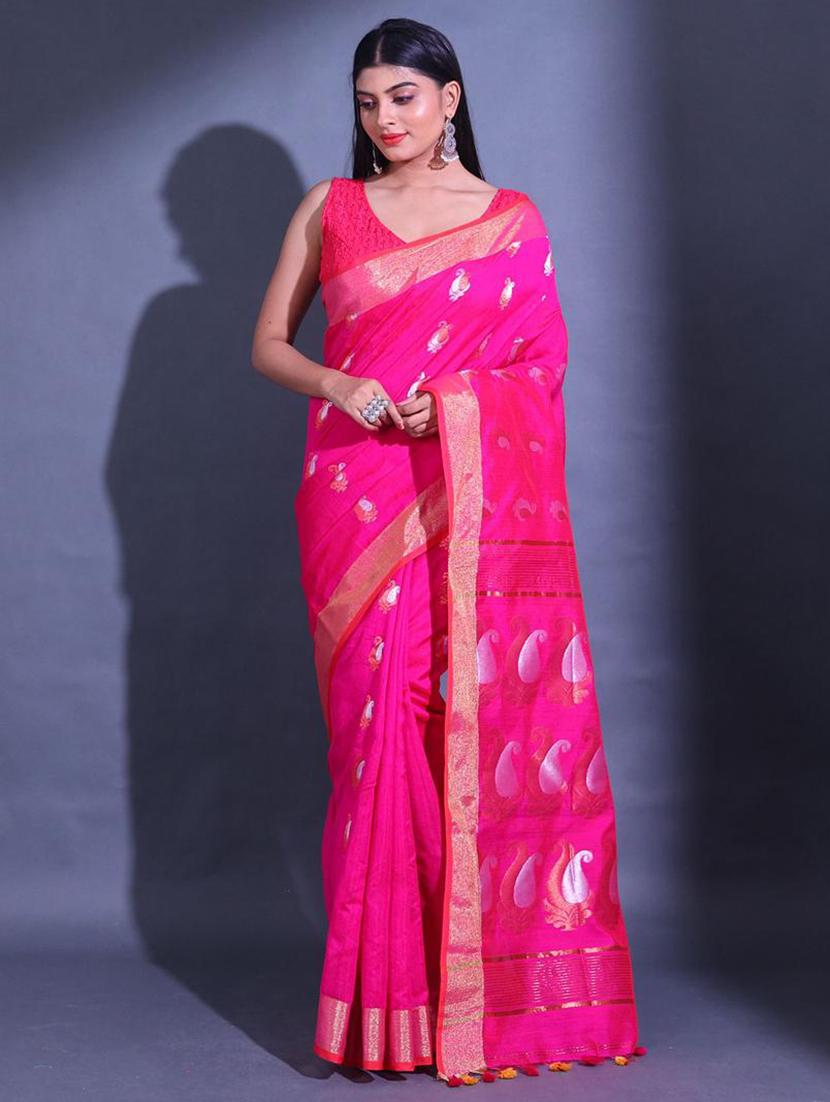 women self design chanderi saree with blouse - 22045660 - Zoom Image - 0