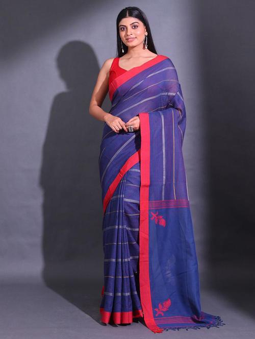 women striped handloom saree with blouse - 22045665 - Standard Image - 0