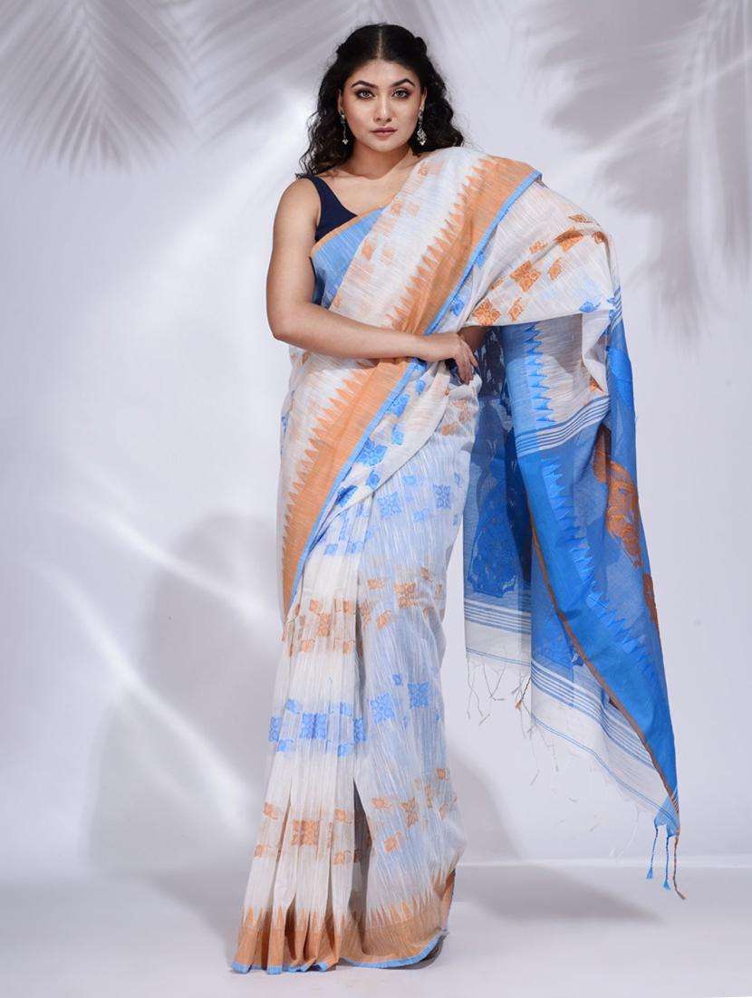 women self design handloom saree with blouse