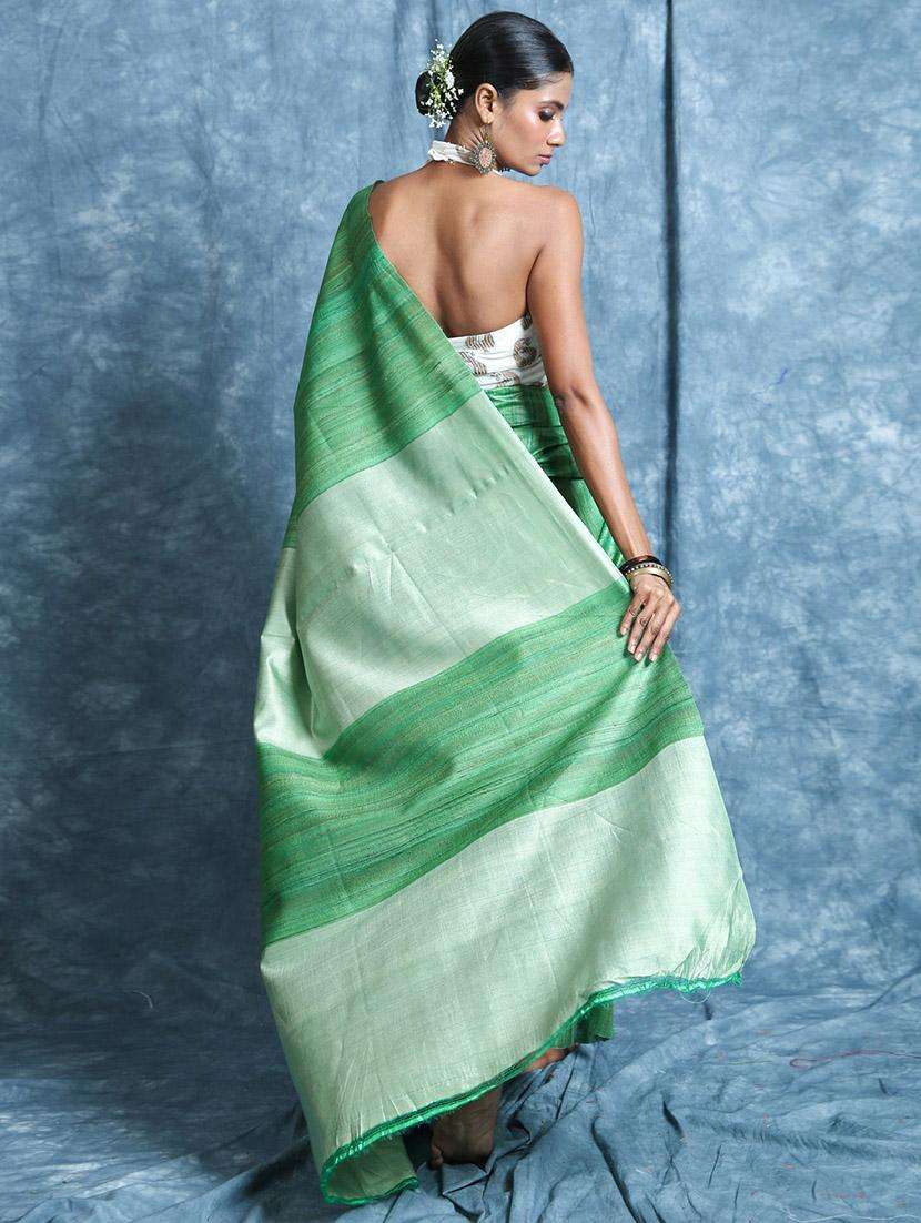 women solid handloom saree with blouse - 22045722 - Standard Image - 2