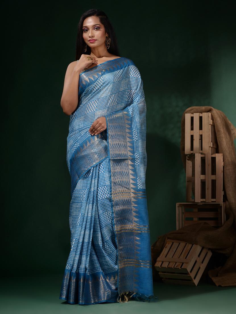 women printed bordered saree with blouse - 22045795 - Standard Image - 2