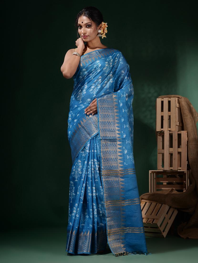 women printed bordered saree with blouse - 22045798 - Standard Image - 2