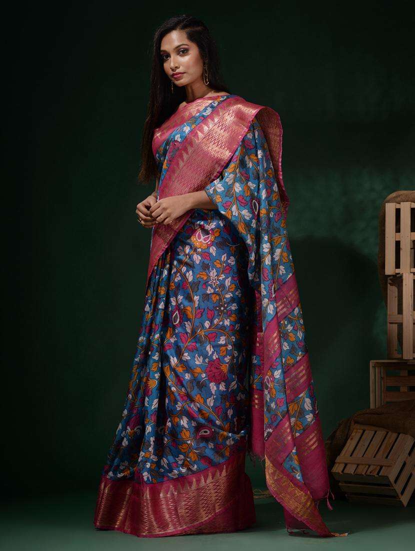 women printed bordered saree with blouse - 22045802 -  Standard Image - 2