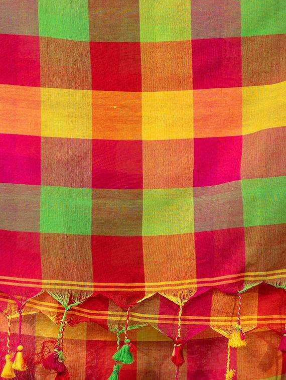 women checkered handloom saree with blouse - 22045816 - Standard Image - 2