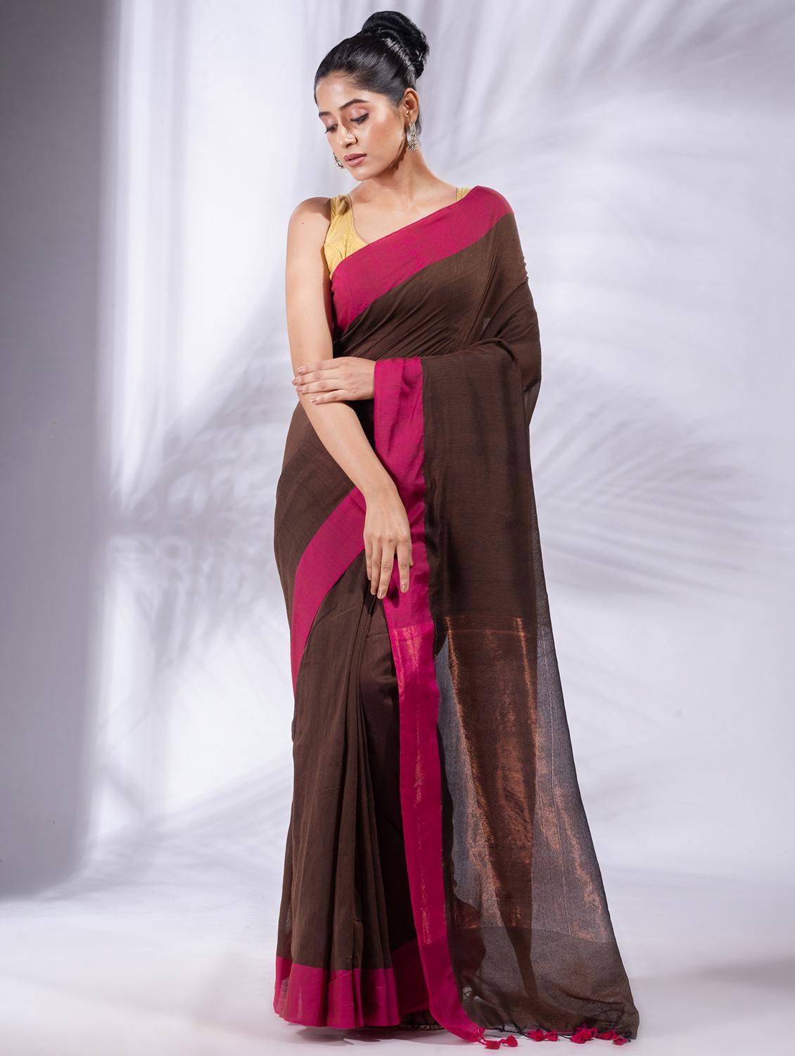 women solid handloom saree with blouse - 22045851 - Zoom Image - 0
