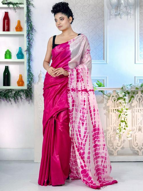 women shibori printed half & half saree with blouse - 22045881 - Standard Image - 0