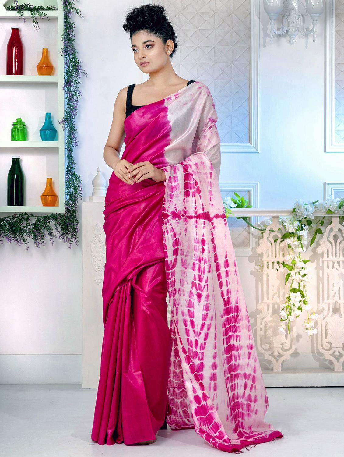women shibori printed half & half saree with blouse - 22045881 - Zoom Image - 0