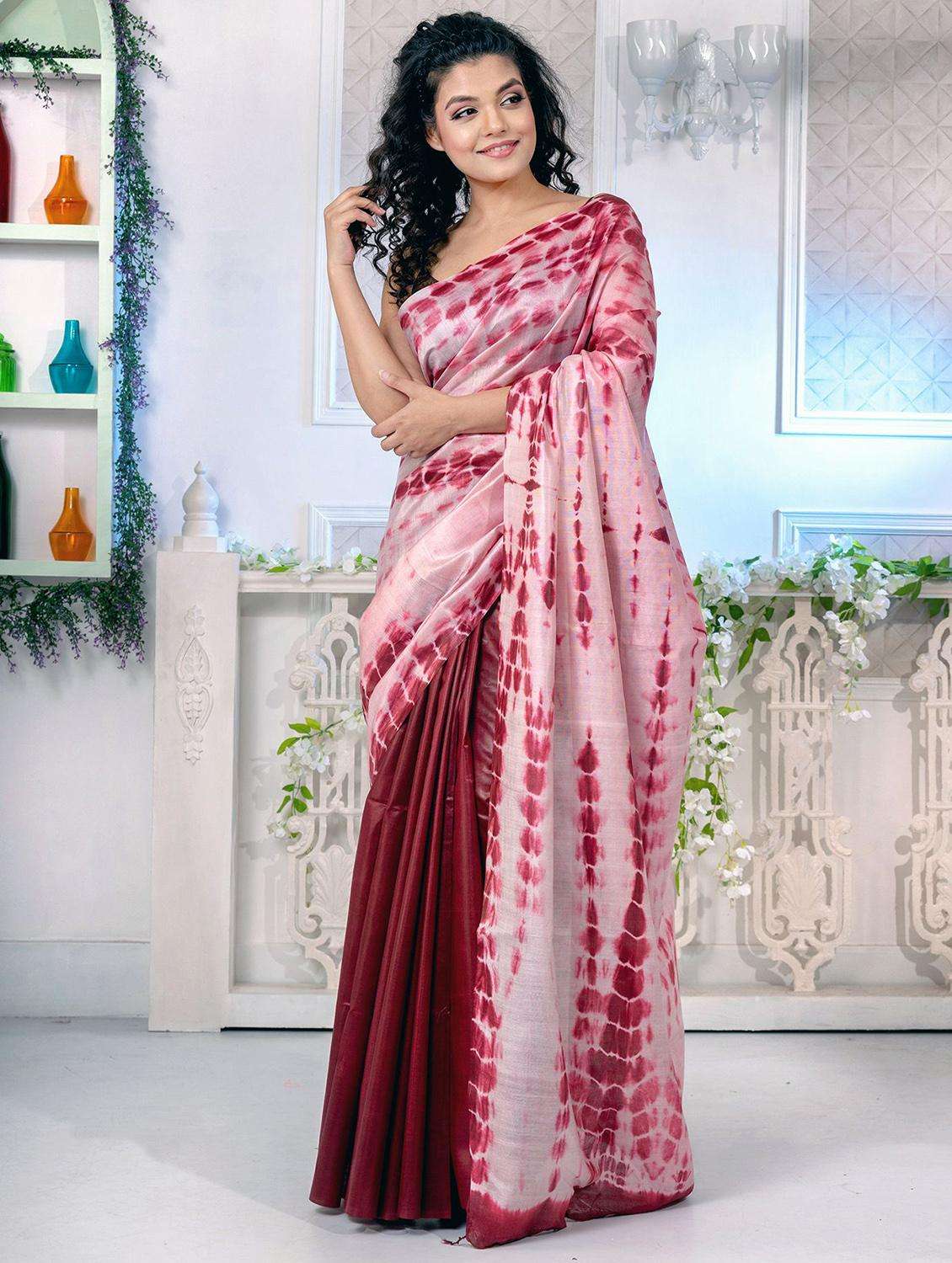 women shibori printed half & half saree with blouse - 22045883 -  Zoom Image - 0