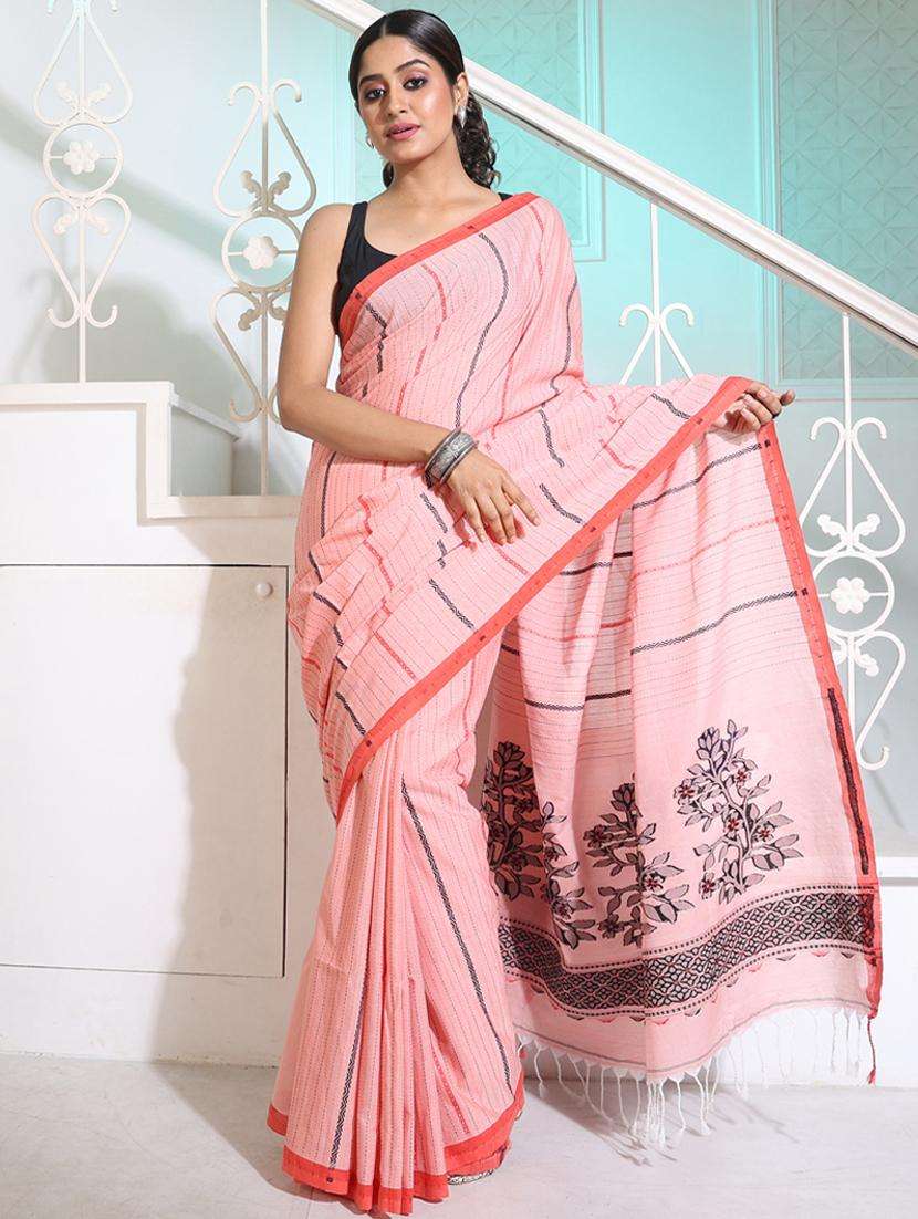 women self design handloom saree with blouse