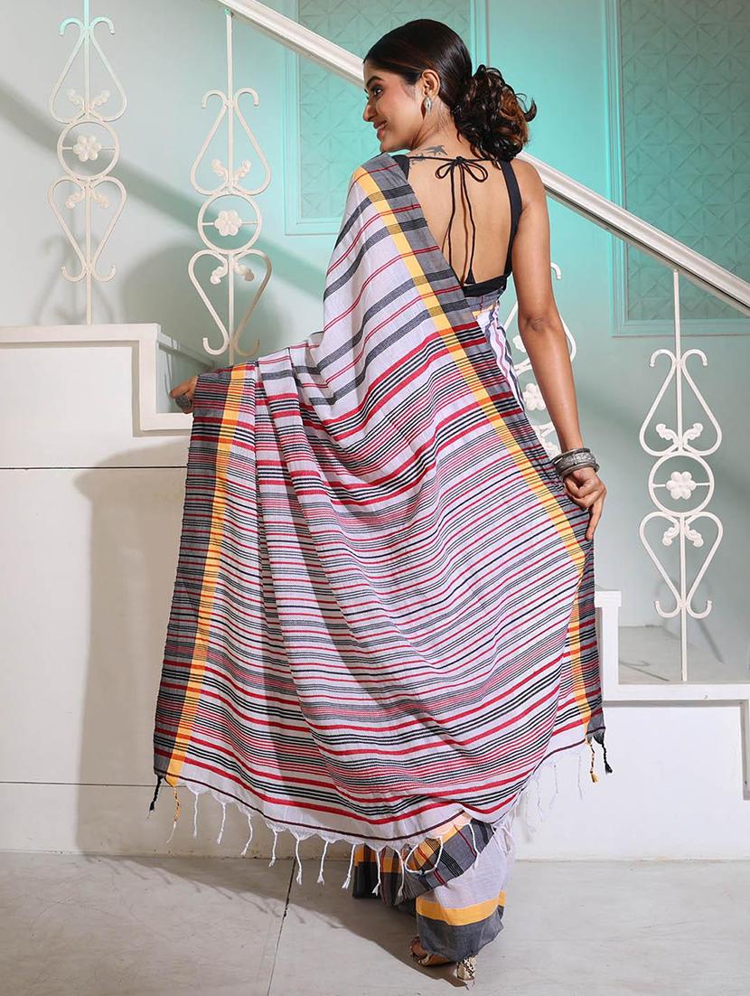 women striped handloom saree with blouse - 22045918 - Standard Image - 2