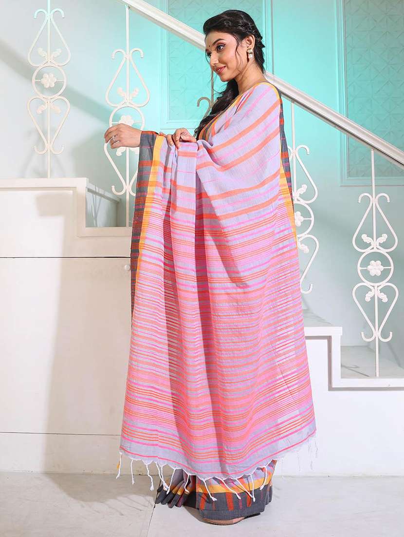 women striped handloom saree with blouse - 22045920 -  Standard Image - 2