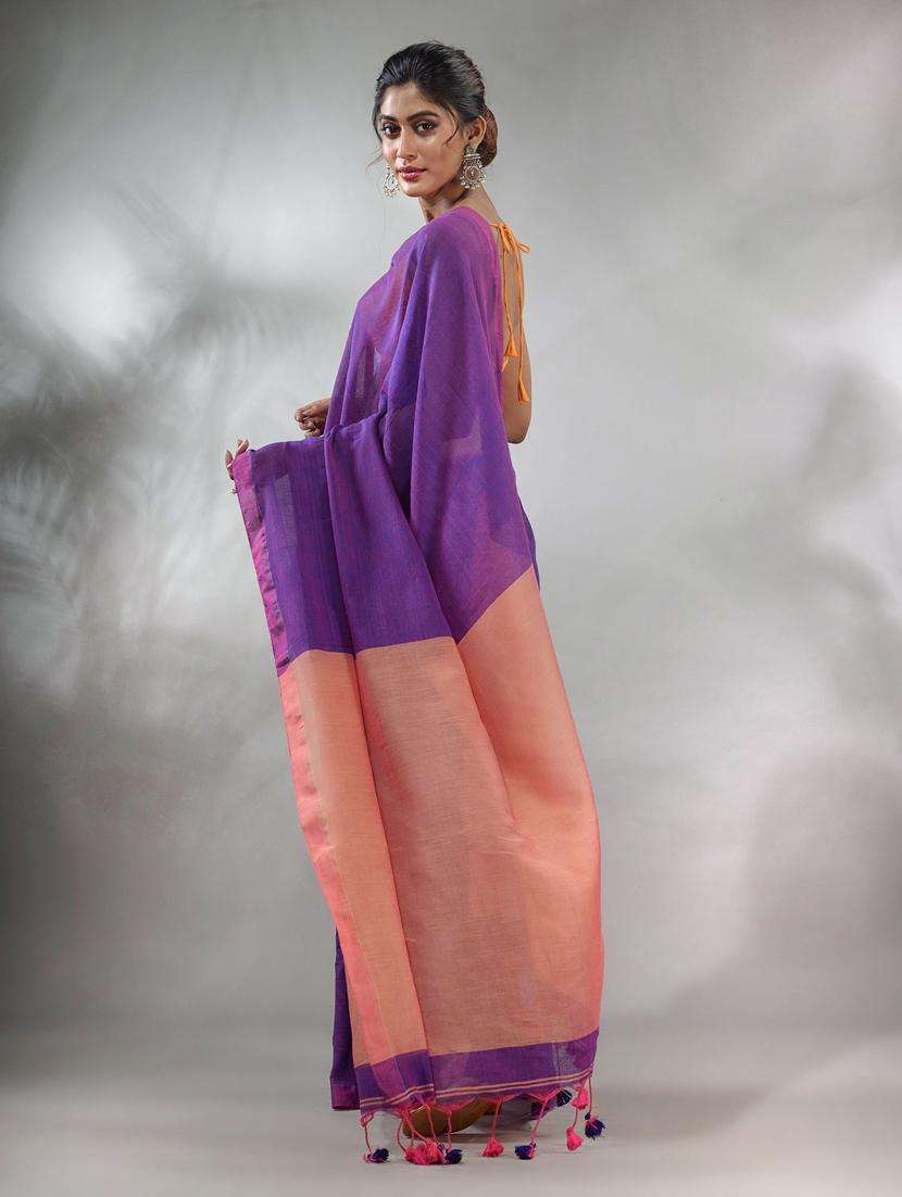 women solid handloom saree with blouse - 22046061 -  Standard Image - 2