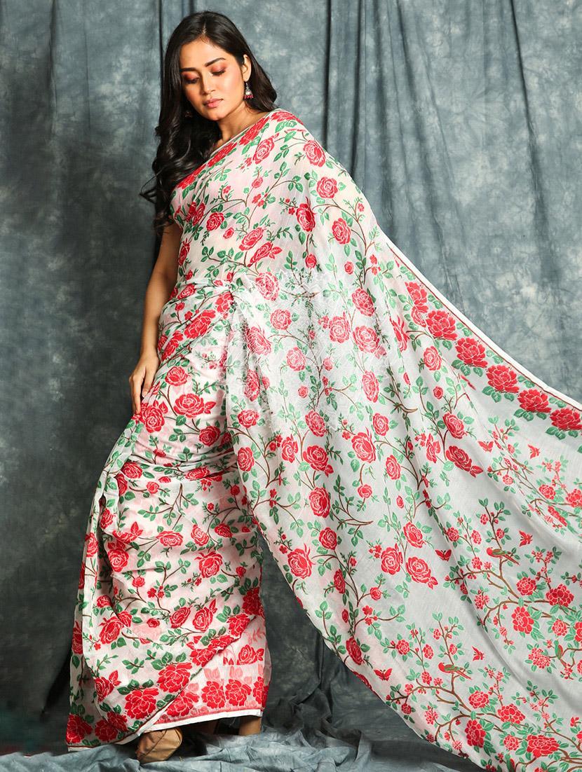 women floral handloom saree - 22046120 - Zoom Image - 0