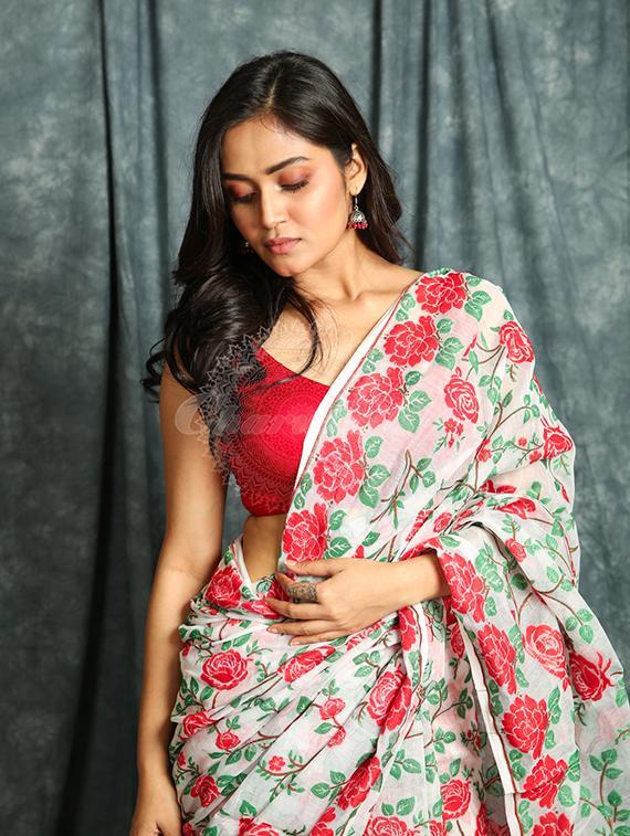 women floral handloom saree - 22046120 - Standard Image - 2