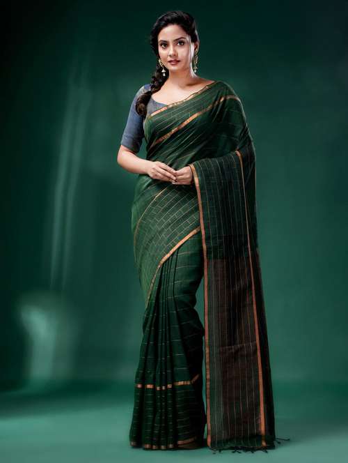 women striped handloom saree with blouse - 22046203 -  Standard Image - 0