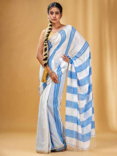 women striped handloom saree with blouse - 22046234 - Standard Image - 0