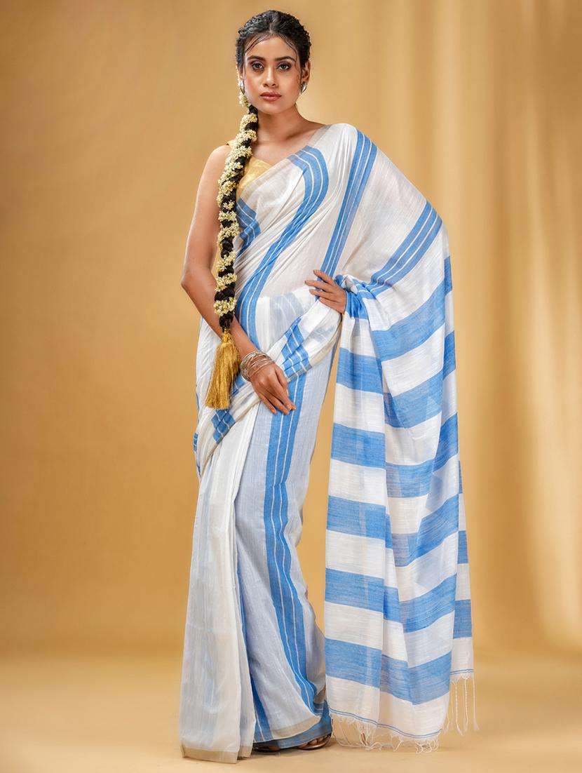 women striped handloom saree with blouse - 22046234 - Zoom Image - 0