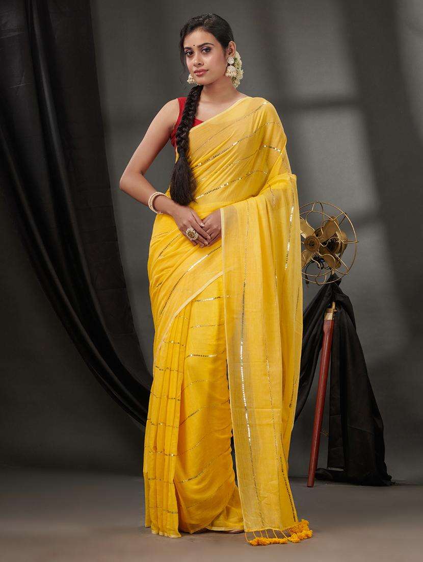 women solid with work embellished saree