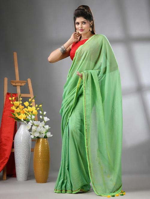 women solid handloom saree - 22046401 -  Standard Image - 0